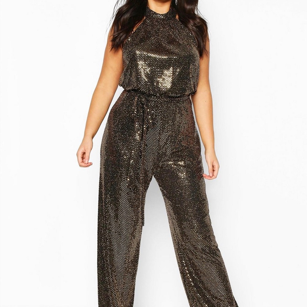 Halter neck sequin jumpsuit BooHoo
